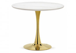 Керамический стол Тулип 90х73 белый мрамор / золото (90x74)