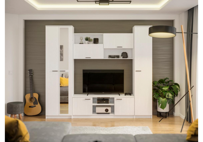 Готовая гостиная Бертелена белое дерево / белое дерево (240x45x210). 